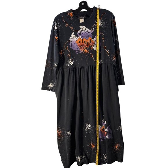 Vintage-Inspired Long Black Halloween Dress W/ Ghost & Boo Print Splatter Design - Picture 7 of 10